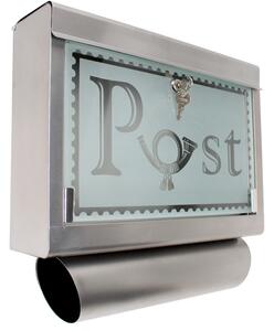 Tectake 400613 poštovní schránka nerezová s rourou na noviny a skleněnou zástěnkou - stříbrná