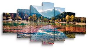 Obraz - Jezero Jasna, Gozd Martuljek, Julské Alpy, Slovinsko (210x100 cm)