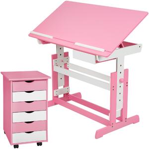Tectake 401240 dětský psací stůl rostoucí s pojízdným kontejnérem - růžová