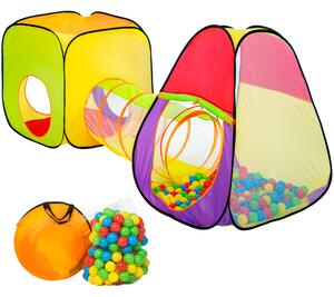 Tectake 401028 dětský stan a hrací domeček s tunelem s 200 míčky - barevná