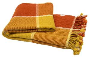 Pestrobarevná vlněná deka Perelika - žlutá, oranžová a bílá velká kostka