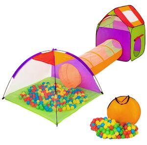 Tectake 401027 dětský stanový set se spojovacím tunelem s 200 míčky - barevná