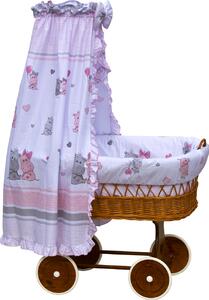 Proutěný košík na miminko s nebesy Scarlett Pupis - růžová Mdum