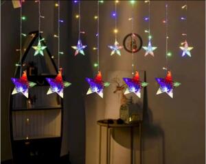Vnitřní LED světelný vánoční závěs - Hvězdy, 3m, 138 LED, různé barvy na výběr Barva: Různobarevná