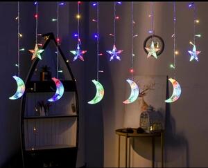 Vnitřní LED světelný vánoční závěs - měsíce a hvězdičky, 3m, 138 LED, různé barvy na výběr Barva: Studená bílá