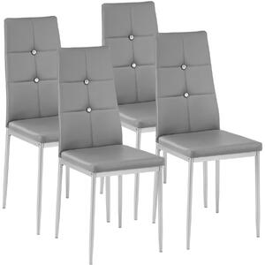 Tectake 402546 4 jídelní židle, ozdobné kamínky - šedá