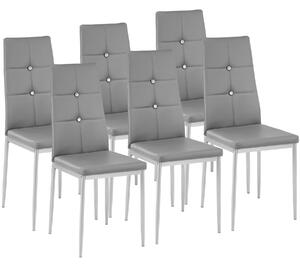 Tectake 402542 6 jídelních židlí, ozdobné kamínky - šedá