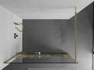 Mexen Kioto+, sprchová zástěna s poličkou a držákem na ručníky 70 x 200 cm, 8mm čiré sklo vzor bílý, zlatý profil 800-070-121-50-85