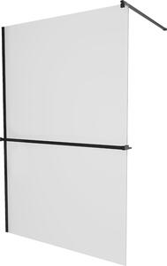 Mexen Kioto+, sprchová zástěna s poličkou a držákem na ručníky 140 x 200 cm, 8mm námraza sklo, černý profil, 800-140-121-70-30