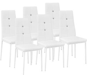 Tectake 402543 6 jídelních židlí, ozdobné kamínky - bílá