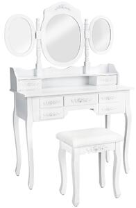 Tectake 402074 kosmetický toaletní stolek barok zrcadla a stolička - bílá