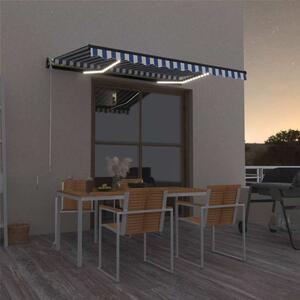 Ručně zatahovací markýza s LED světlem 350 x 250 cm modrobílá 3069081