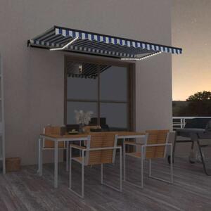 Ručně zatahovací markýza s LED světlem 450 x 300 cm modrobílá 3069121