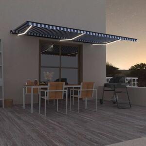 Ručně zatahovací markýza s LED světlem 600 x 300 cm modrobílá 3069161