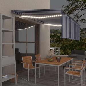 Ručně zatahovací markýza s roletou a LED 4 x 3 m modrobílá 3069421