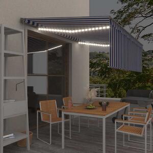 Automatická markýza roleta LED a senzor větru 4,5x3 m modrobílá 3069451