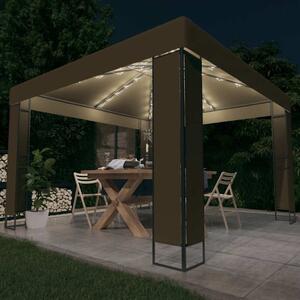Altán s dvojitou stříškou a světelné LED řetězy 3x3x2,7 m taupe 3070303