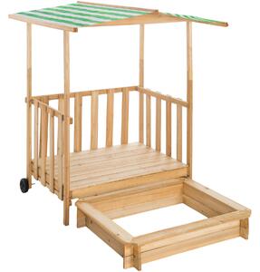 Tectake Hrací domeček s verandou a pískovištěm 106x105x137cm - zelená