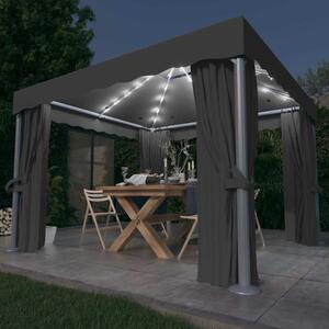 Altán se závěsy a světelnými LED řetězy 3 x 3 m antracitový 3070347