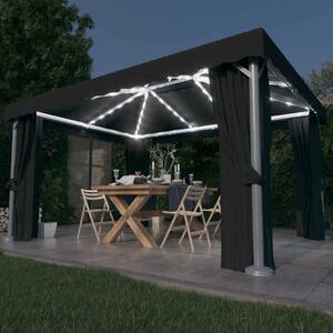 Altán se závěsy a světelnými LED řetězy 4 x 3 m antracitový 3070355