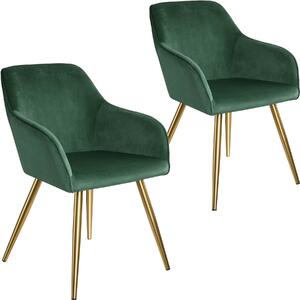 Tectake 404002 2x židle marilyn sametový vzhled zlatá - tmavě zelená/zlatá