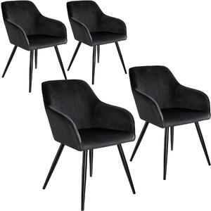 Tectake 404051 4 židle marilyn v sametovém vzhledu černá - černá