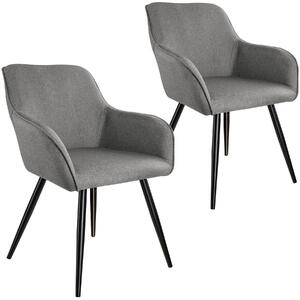 Tectake 404090 2x židle marilyn lněný vzhled - světle šedá/černá