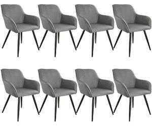 Tectake 404093 8x židle marilyn lněný vzhled - světle šedá/černá