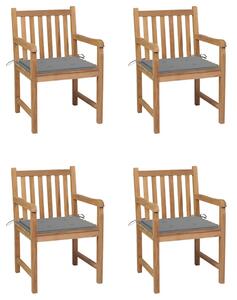 Zahradní židle 4 ks s šedými poduškami masivní teak 3073005