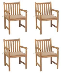 Zahradní židle 4 ks béžové podušky masivní teak 3073007