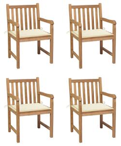 Zahradní židle 4 ks s krémovými poduškami masivní teak 3073006