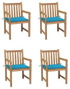 Zahradní židle 4 ks modré podušky masivní teak 3073008