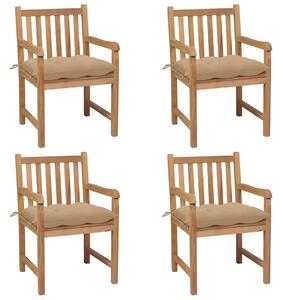 Zahradní židle 4 ks béžové podušky masivní teak 3073022