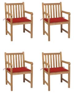 Zahradní židle 4 ks červené podušky masivní teak 3073010