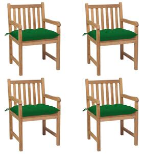 Zahradní židle 4 ks zelené podušky masivní teak 3073024