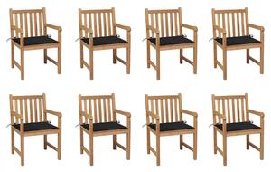 Zahradní židle 8 ks černé podušky masivní teak 3073065