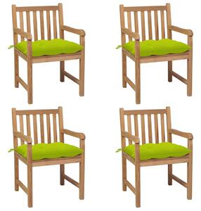 Zahradní židle 4 ks jasně zelené podušky masivní teak 3073030