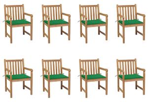 Zahradní židle 8 ks zelené podušky masivní teak 3073063
