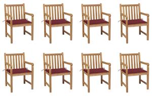 Zahradní židle 8 ks vínové podušky masivní teak 3073067