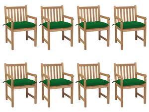 Zahradní židle 8 ks se zelenými poduškami masivní teak 3073078