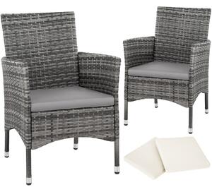Tectake 404551 2 zahradní židle ratanové vč. 4 povlaků - šedá/světle šedá