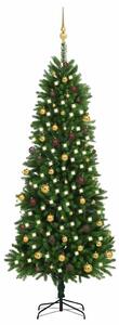 Umělý vánoční stromek s LED a sadou koulí 240 cm zelený 3077557