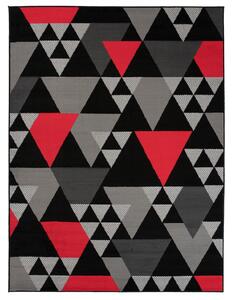 Makro Abra Kusový koberec moderní MAYA Z900E Trojúhelníky šedý červený Rozměr: 80x150 cm