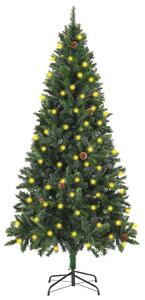 Umělý vánoční stromek s LED osvětlením a šiškami zelený 180 cm 3077744