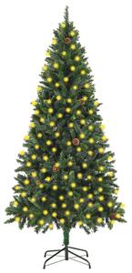 Umělý vánoční stromek s LED osvětlením a šiškami zelený 210 cm 3077745