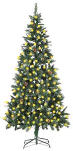 Umělý vánoční stromek s LED osvětlením a šiškami 210 cm 3077748