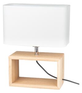 BRITOP Stolní lampa CADRE, 1xE27, v. 38 cm Barva stínidla: Bílá látka, Barva podstavy: Dubové dřevo