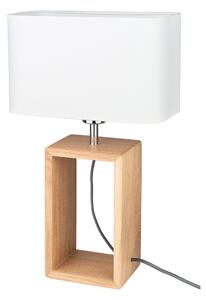 BRITOP Stolní lampa CADRE, 1xE27, v. 48 cm Barva stínidla: Bílá látka, Barva podstavy: Dubové dřevo