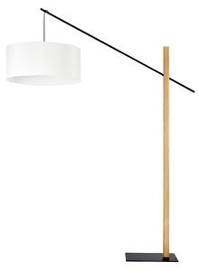 BRITOP Stojací lampa CECILE, 1xE27, v. 160 cm Barva stínidla: Bílá látka, Barva podstavy: Dubové dřevo