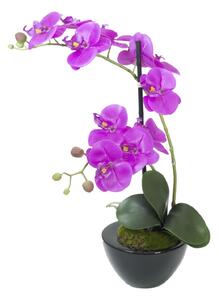 Umělá květina Fialová orchidej s květináčem - 11 květů, 45 cm